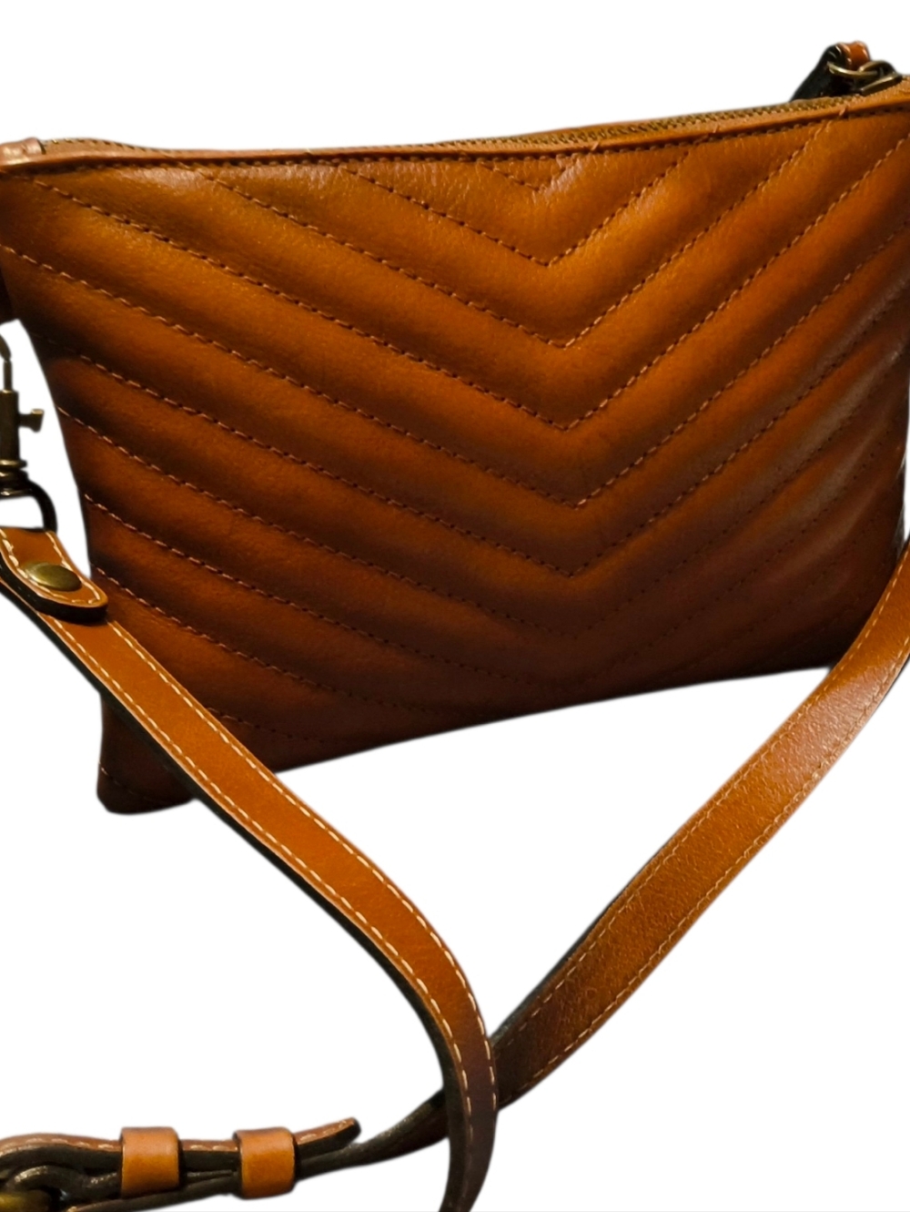 Pratesi Firenze Quilted Italian Leather Crossbody Clutch in Cognac Brown - Picture 4 of 9